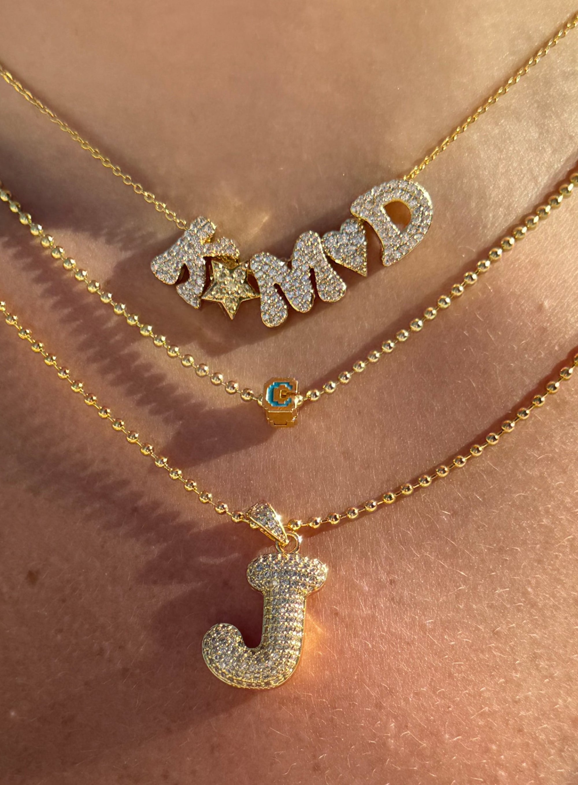 GOLD BLINGY BAUBLE INITIAL NECKLACE