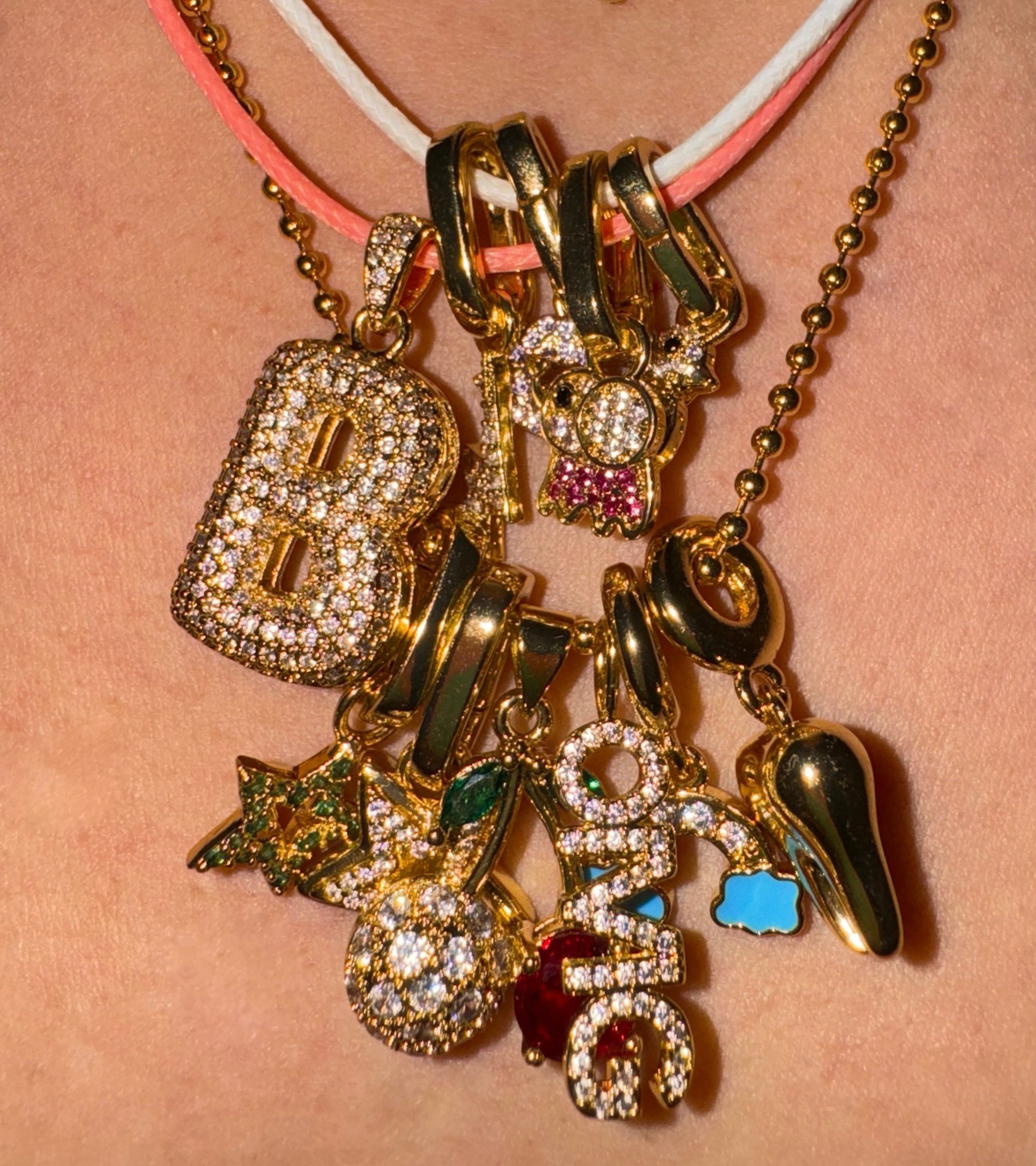 GOLD BLINGY BAUBLE INITIAL NECKLACE
