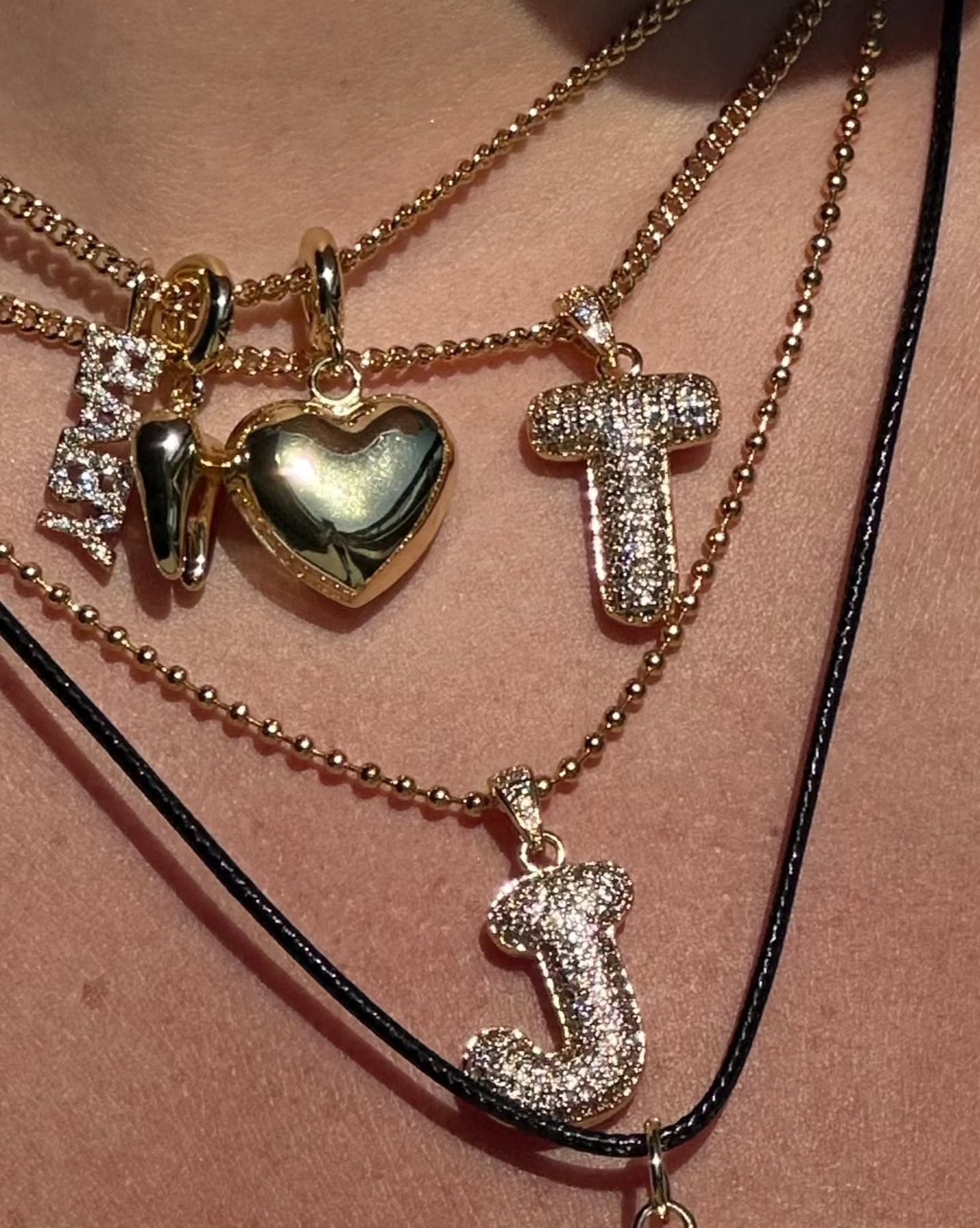 GOLD BLINGY BAUBLE INITIAL NECKLACE