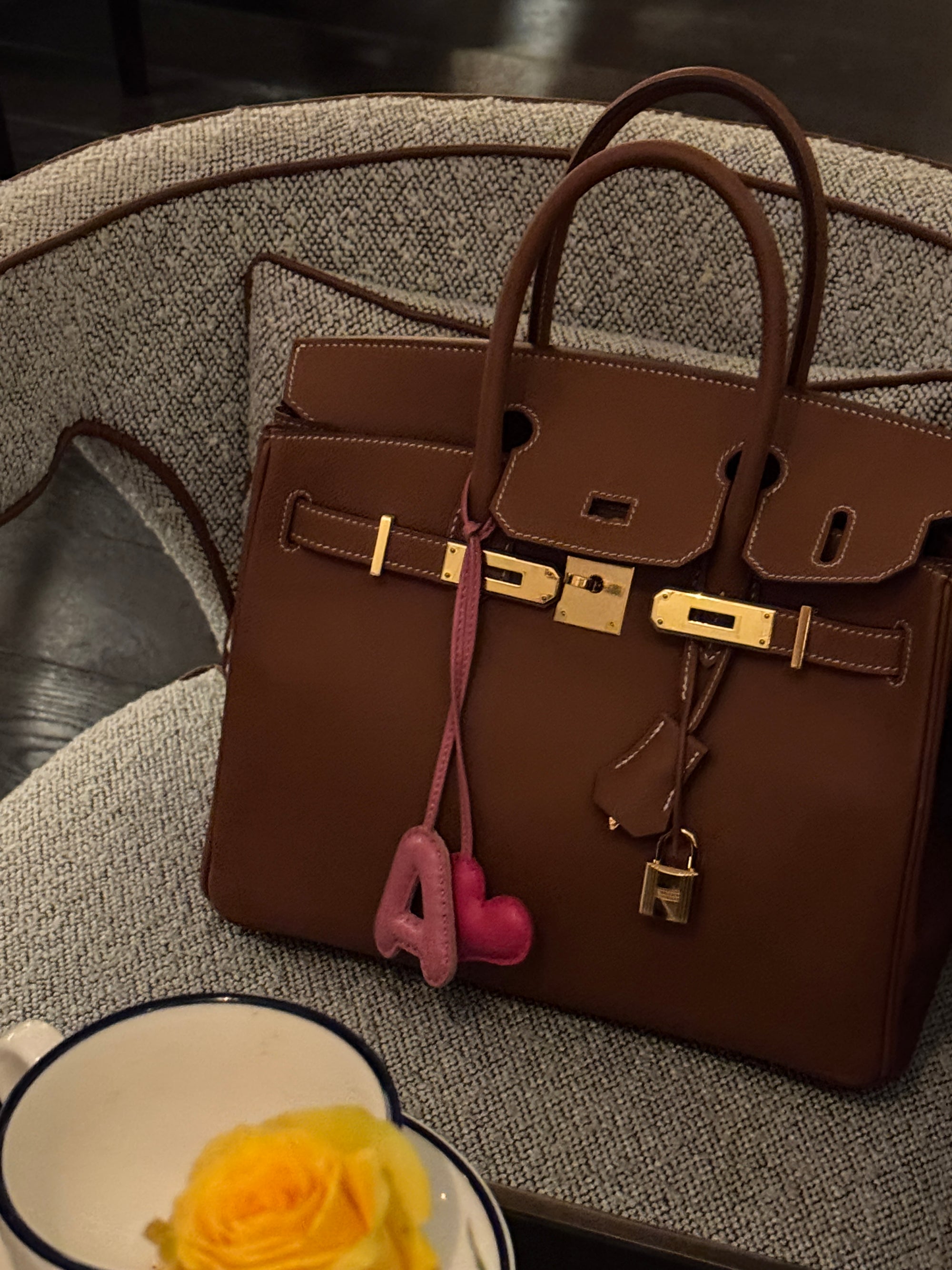 PILLOW PUFF INITIAL LEATHER BAG CHARM