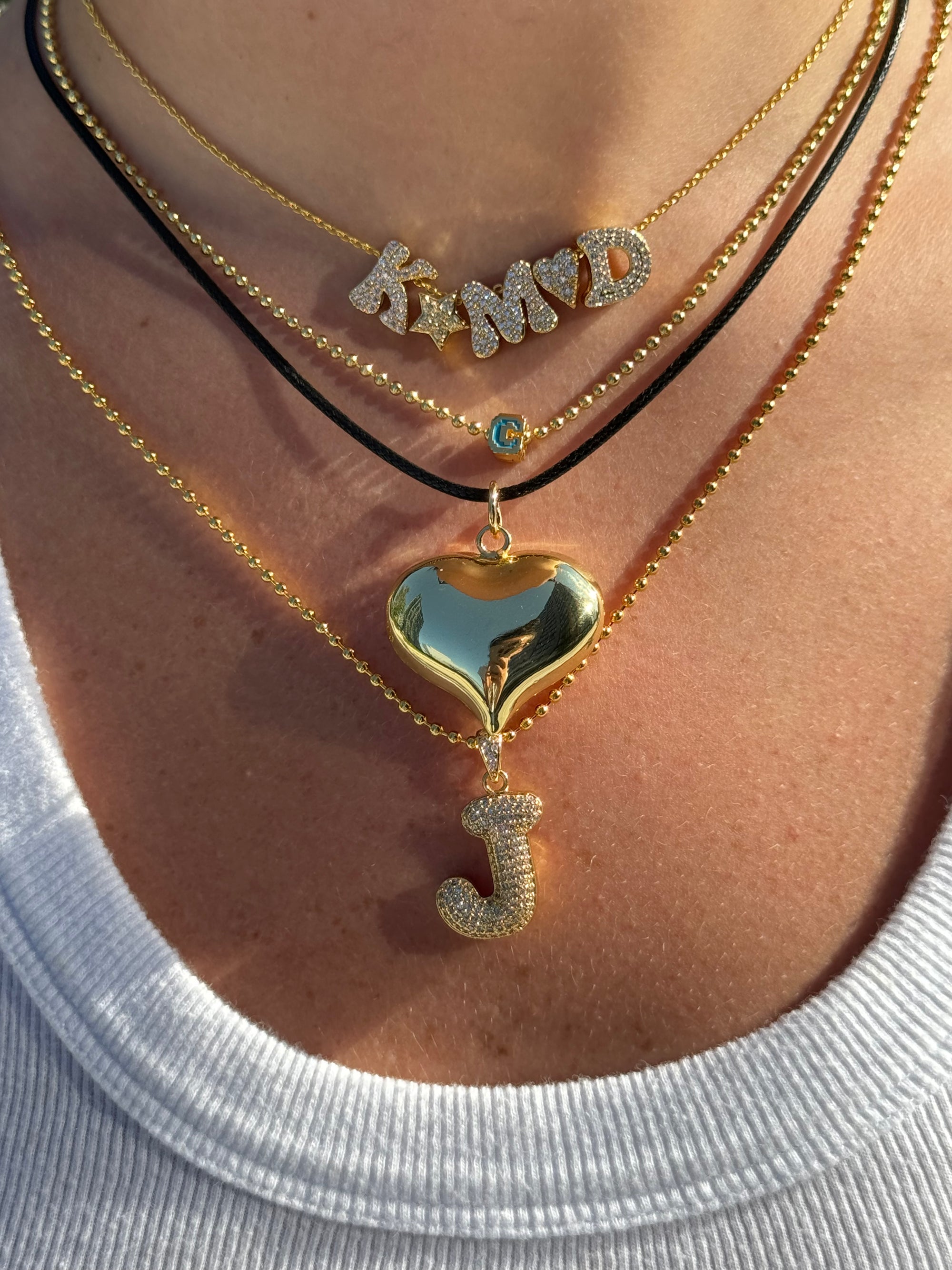 GOLD BLINGY BAUBLE INITIAL NECKLACE