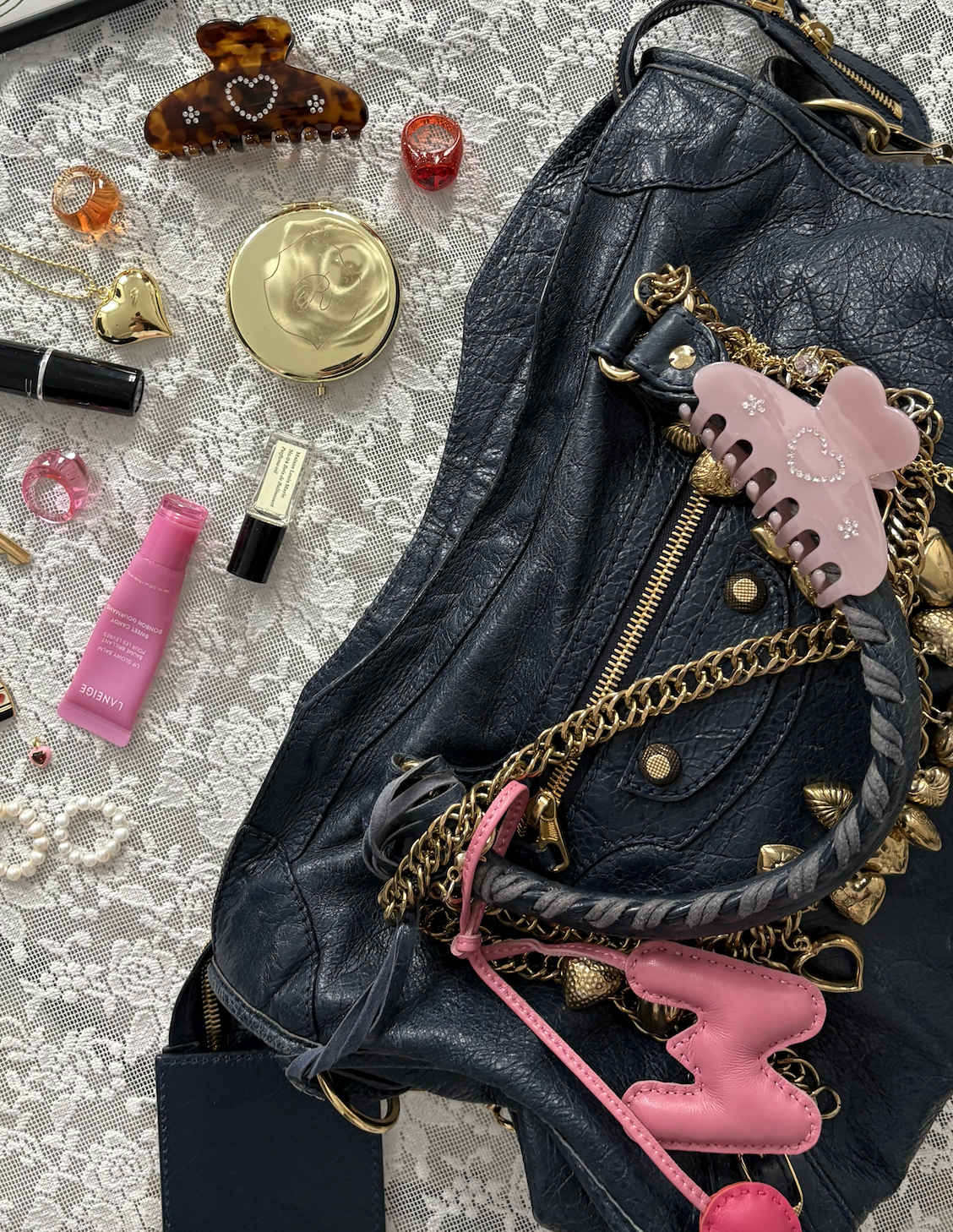 PILLOW PUFF INITIAL LEATHER BAG CHARM