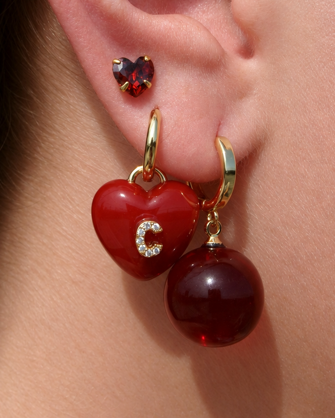 CUSTOM RED LUCKY HEART EARRING (SINGLE)