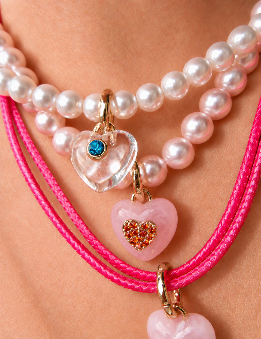 WHITE LUCKY HEART CHARM NECKLACE