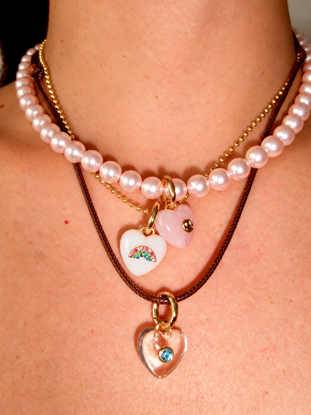 CLEAR LUCKY HEART CHARM NECKLACE