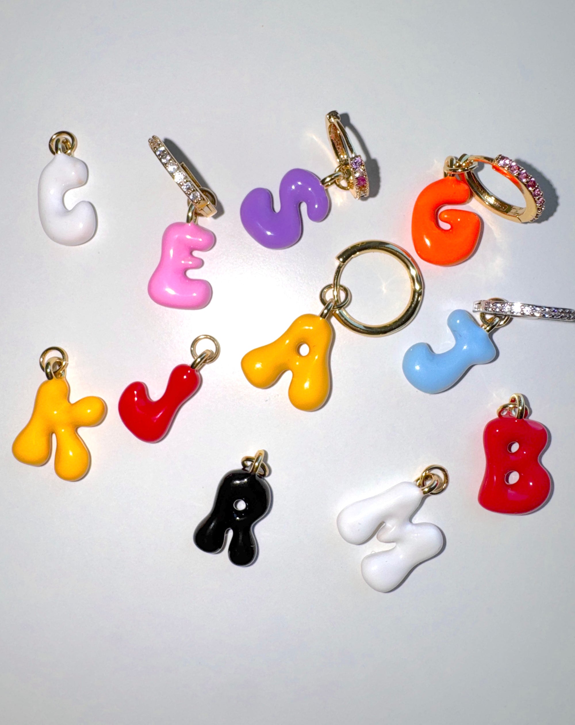 PUFFY ENAMEL LETTER EARRING (SINGLE)