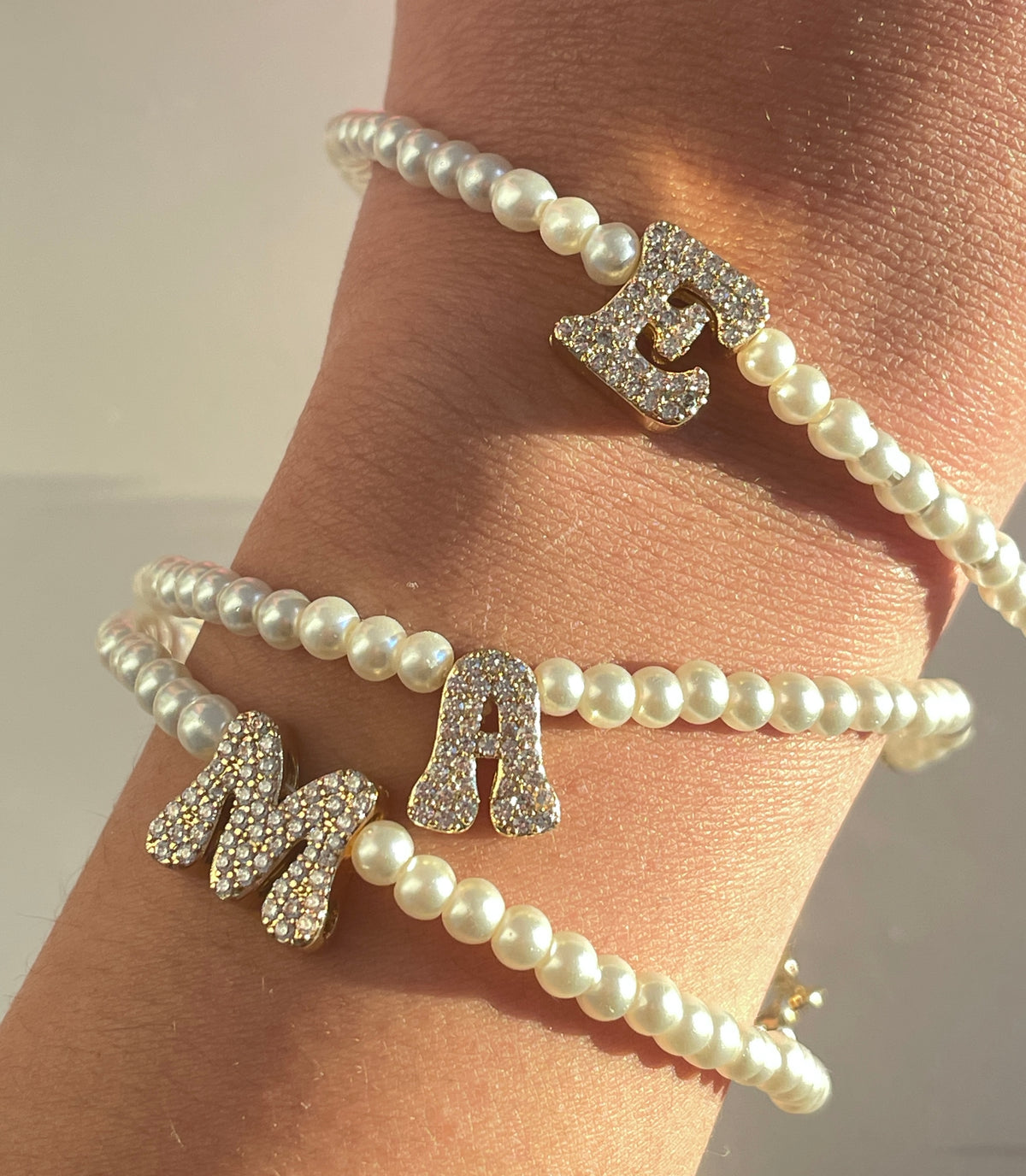 Micropave Initial Pearl Bracelet