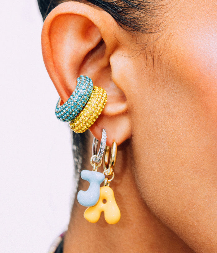 PUFFY ENAMEL INITIAL EARRING (SINGLE)