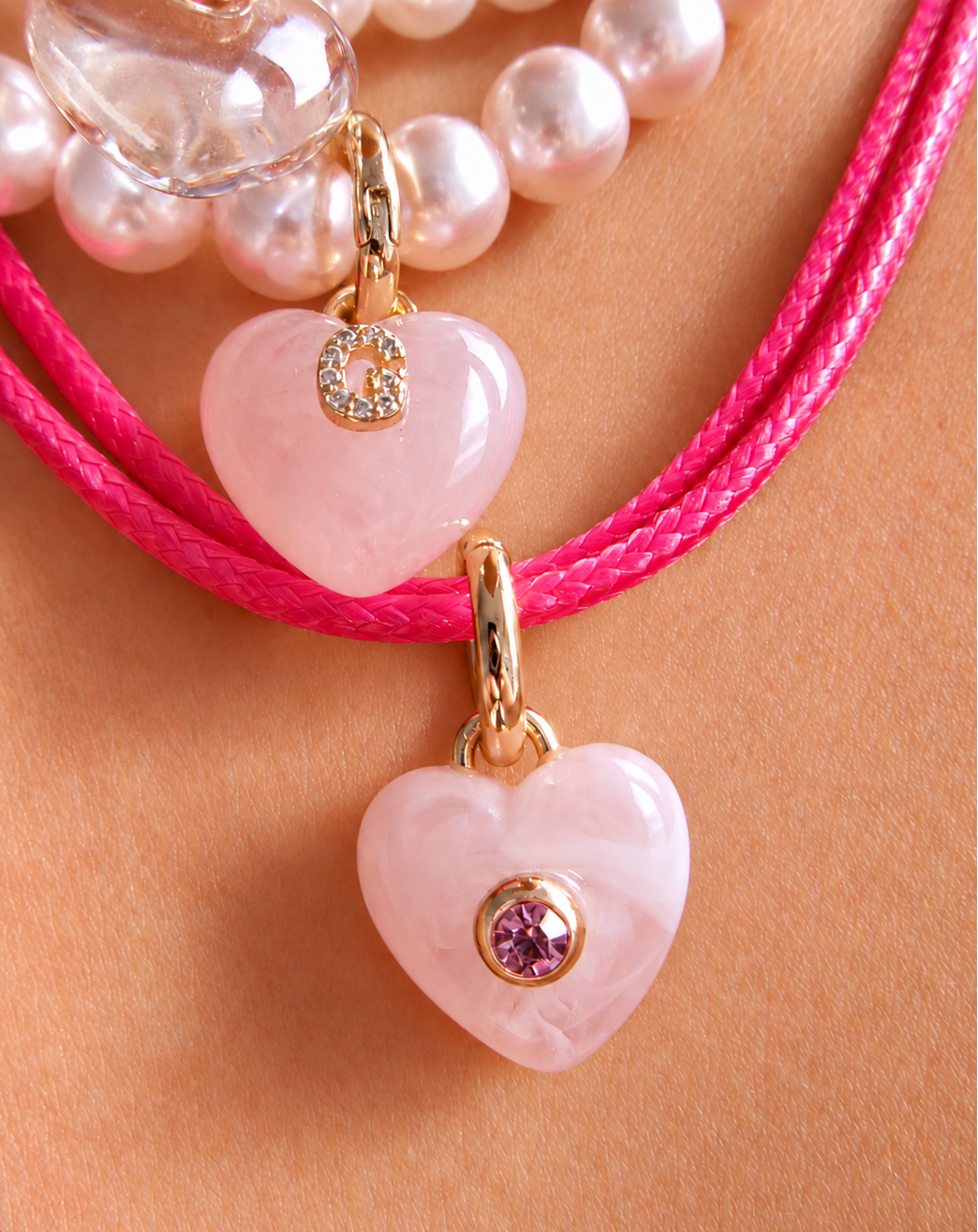 PINK LUCKY HEART CHARM NECKLACE