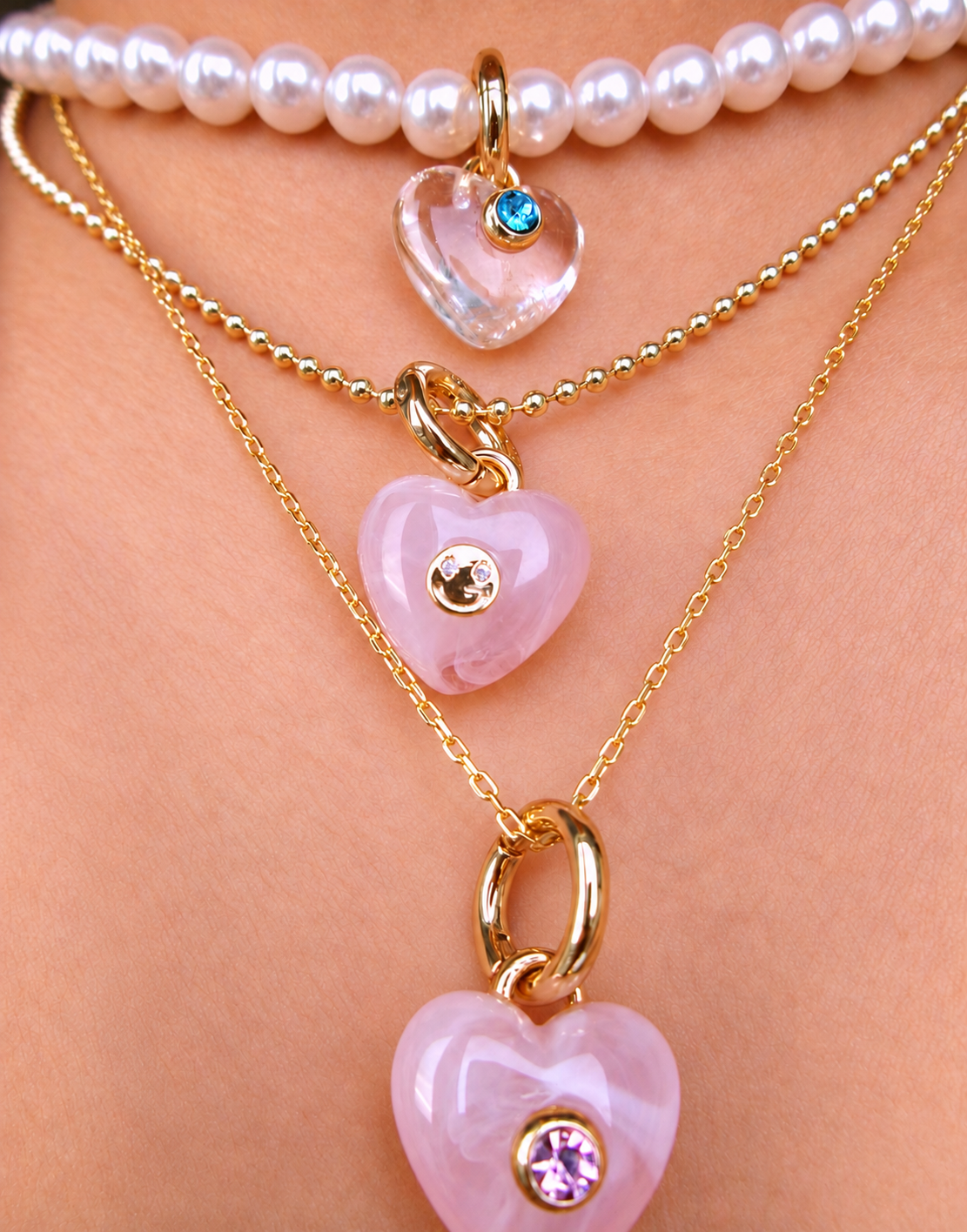 CLEAR LUCKY HEART CHARM NECKLACE