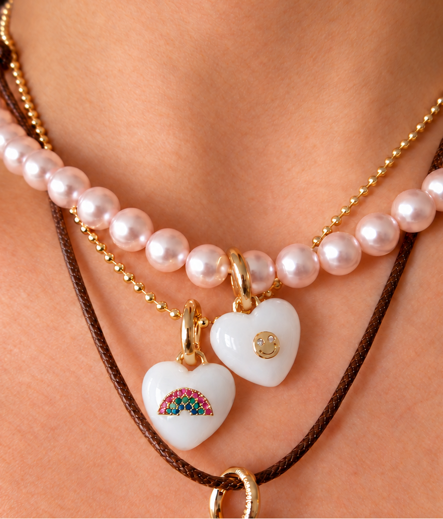 WHITE LUCKY HEART CHARM NECKLACE