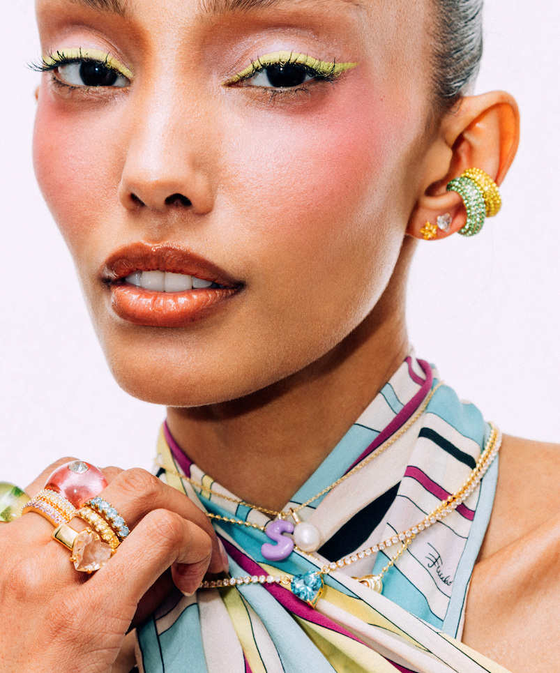 PUFFY ENAMEL INITIAL PEARL NECKLACE