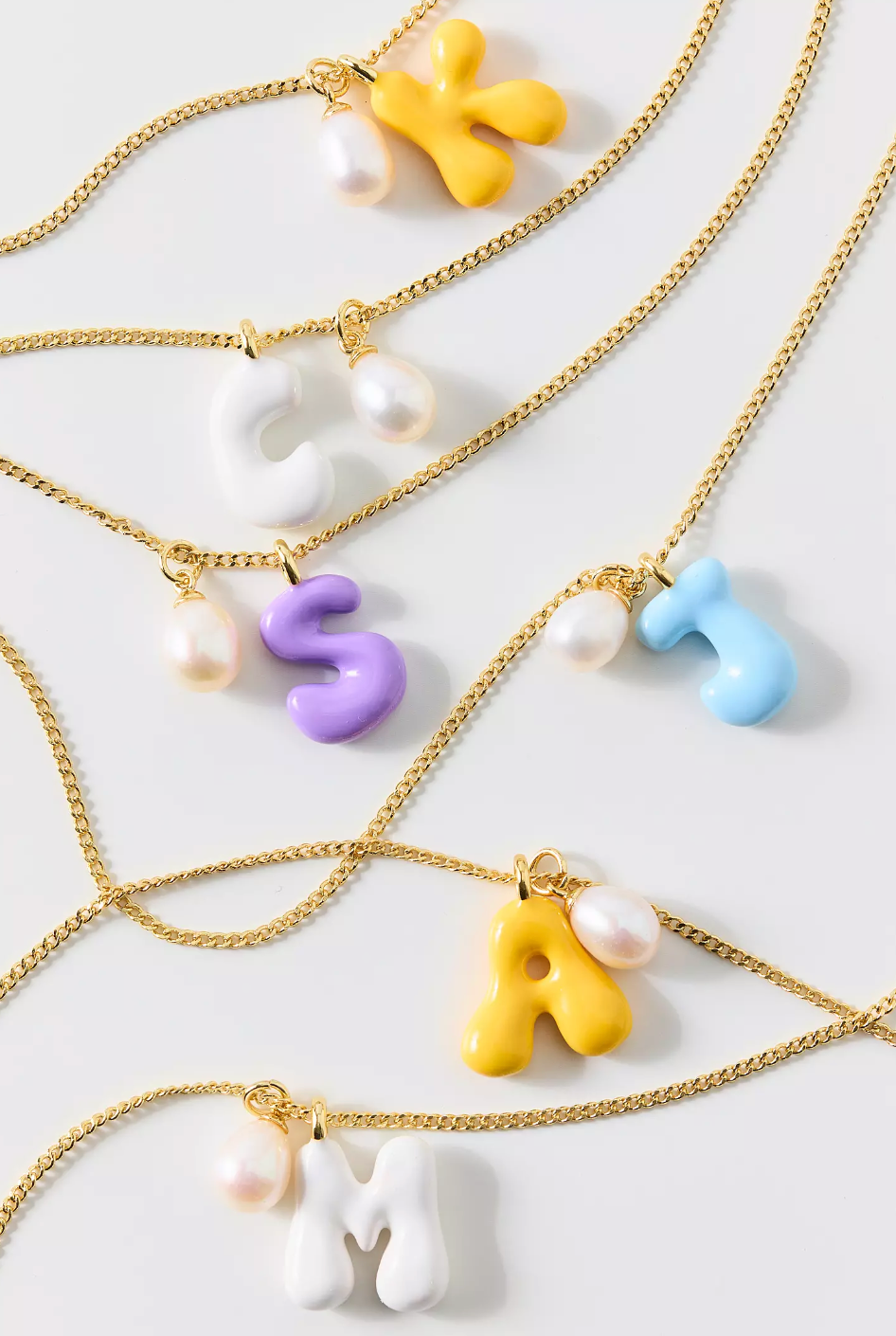 PUFFY ENAMEL INITIAL PEARL NECKLACE