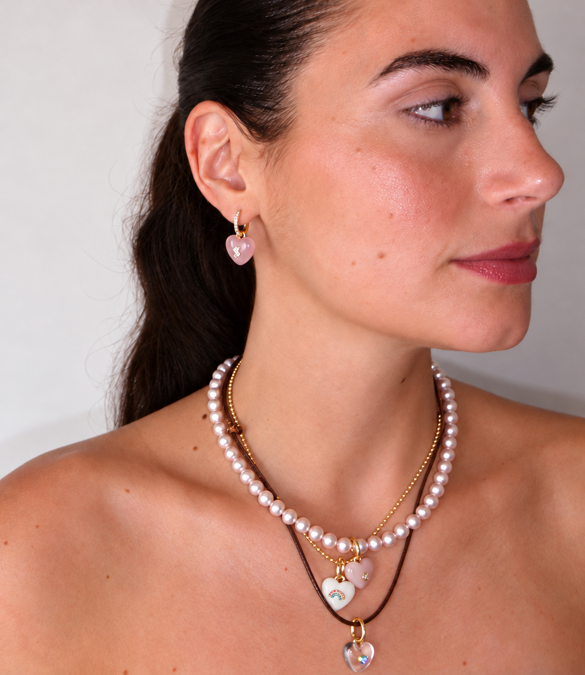 CLEAR LUCKY HEART CHARM NECKLACE