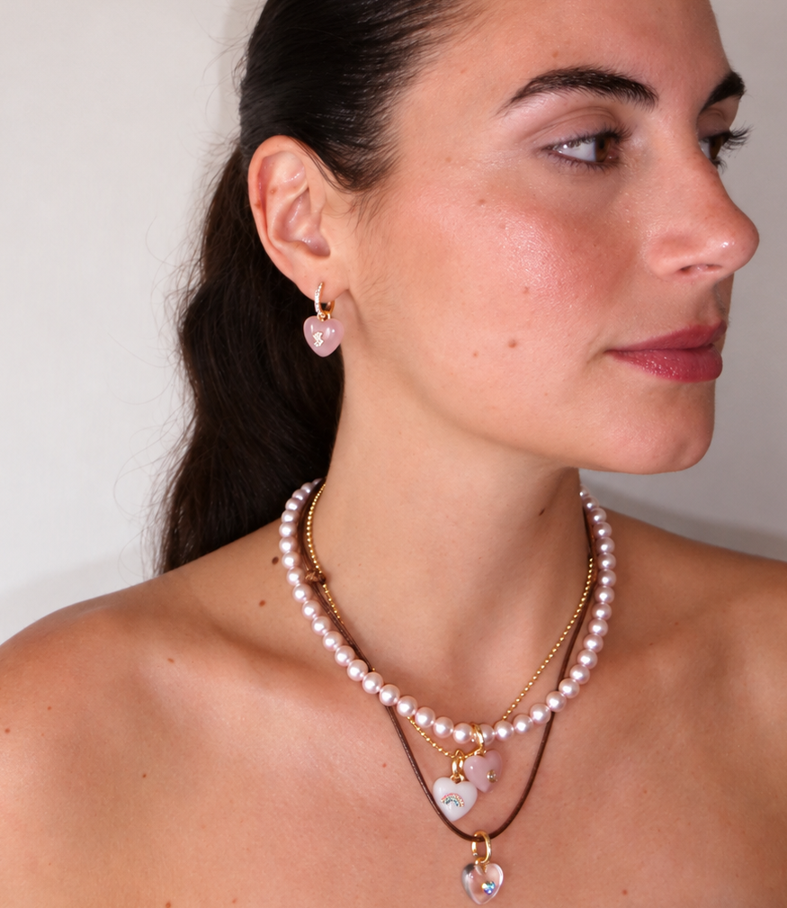 PINK LUCKY HEART CHARM EARRING (SINGLE)