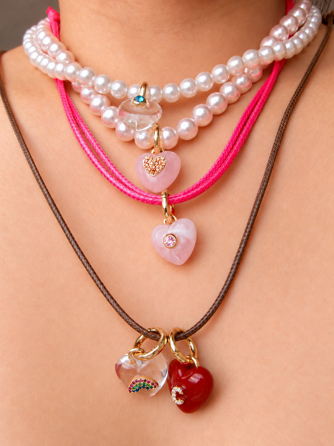 CLEAR LUCKY HEART CHARM NECKLACE