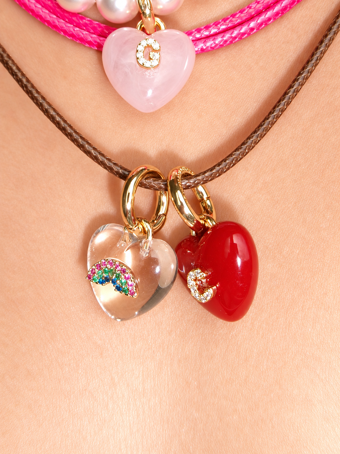 CLEAR LUCKY HEART CHARM NECKLACE
