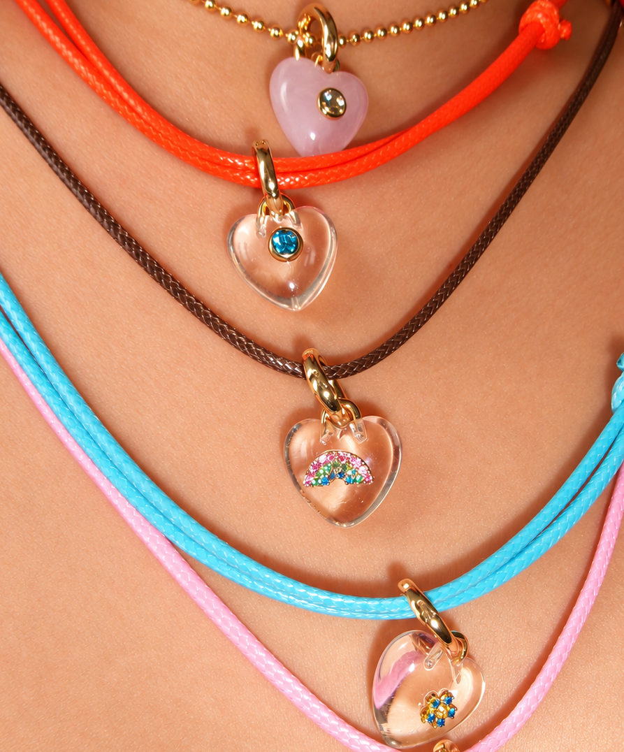 CLEAR LUCKY HEART CHARM NECKLACE