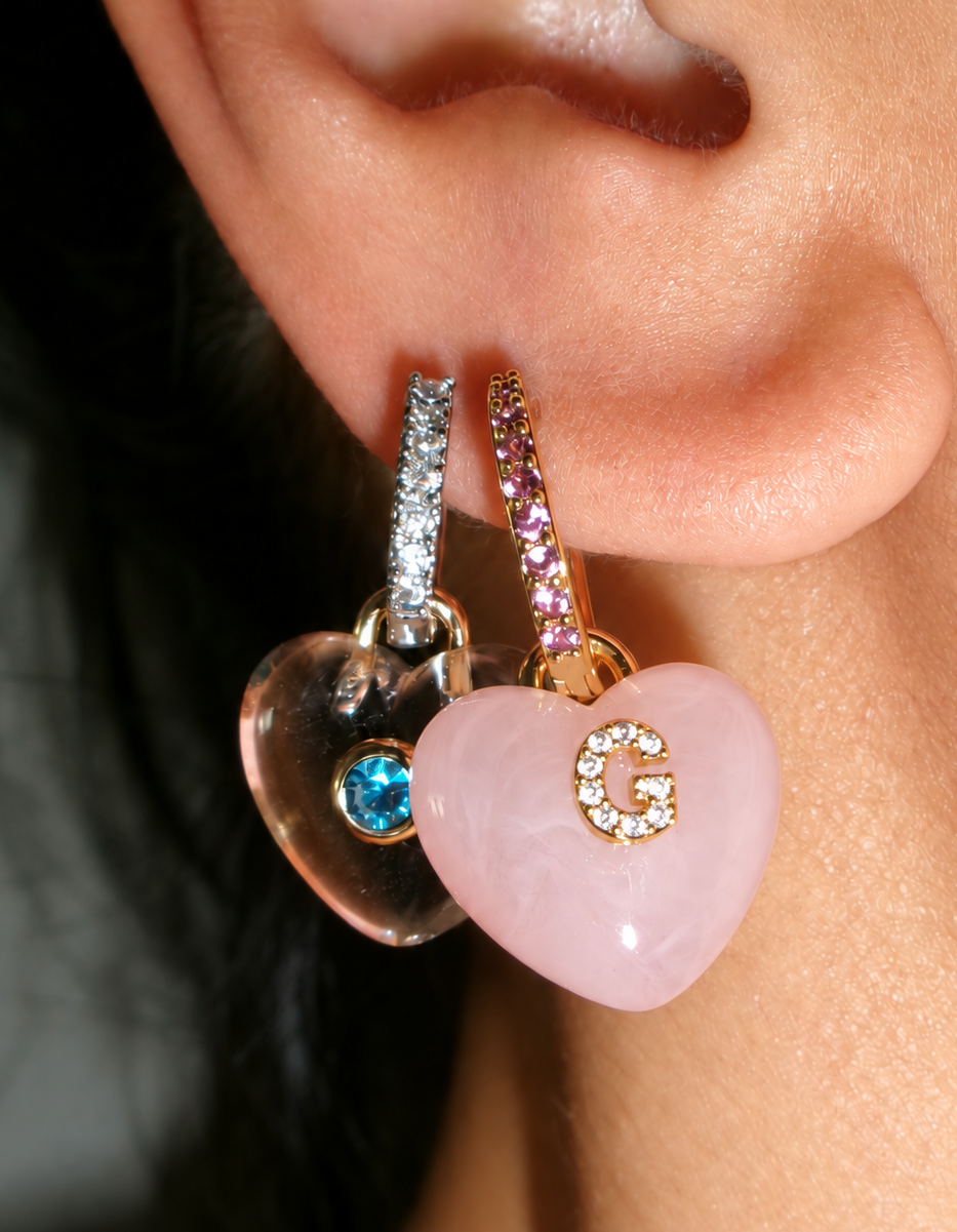PINK LUCKY HEART CHARM EARRING (SINGLE)