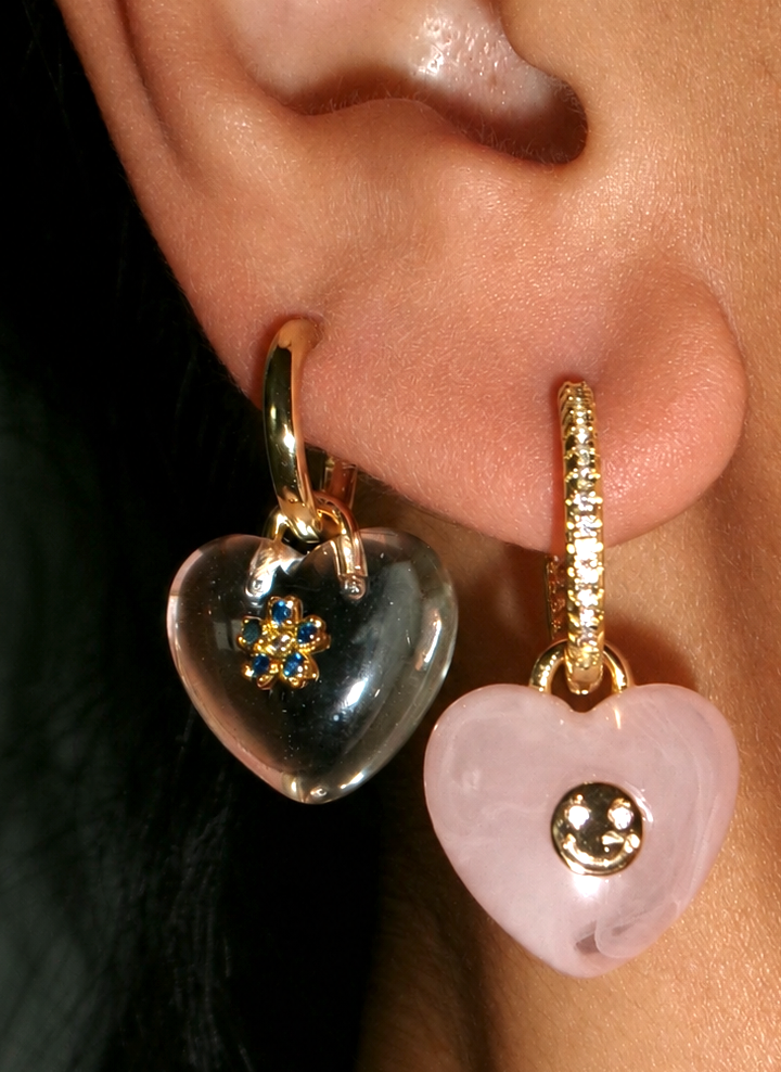 CUSTOM CLEAR LUCKY HEART EARRING (SINGLE)