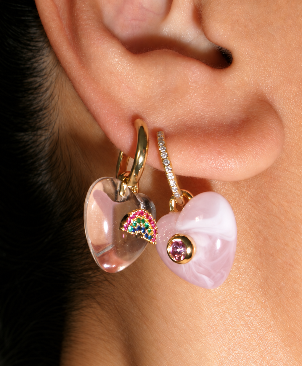 Clear Lucky Heart Charm Earring (Single)