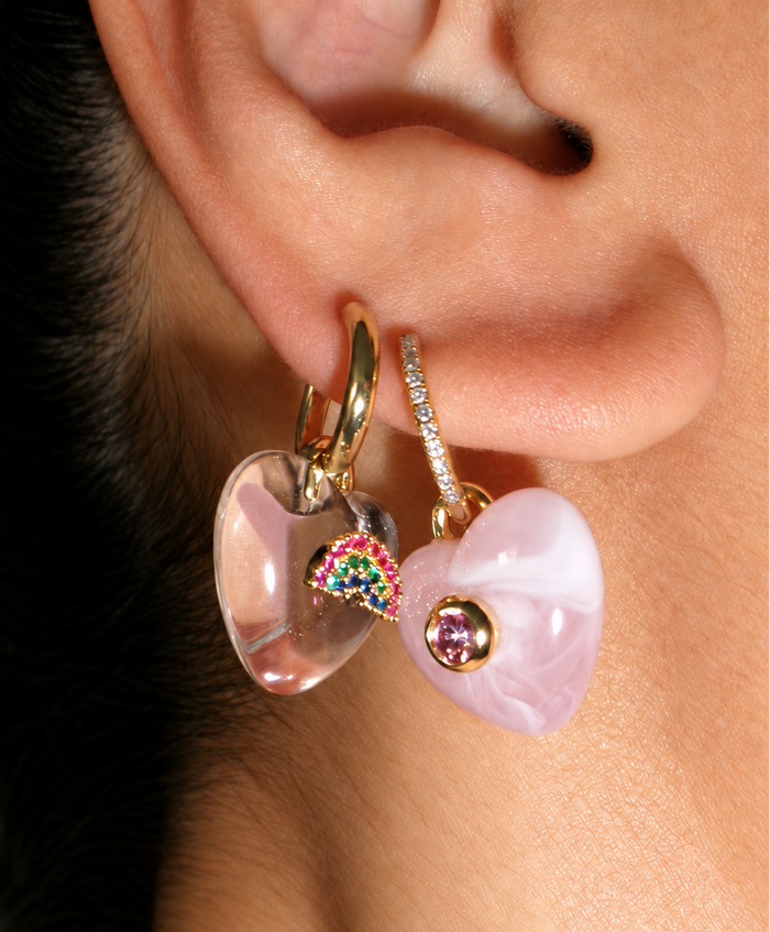 CUSTOM CLEAR LUCKY HEART EARRING (SINGLE)