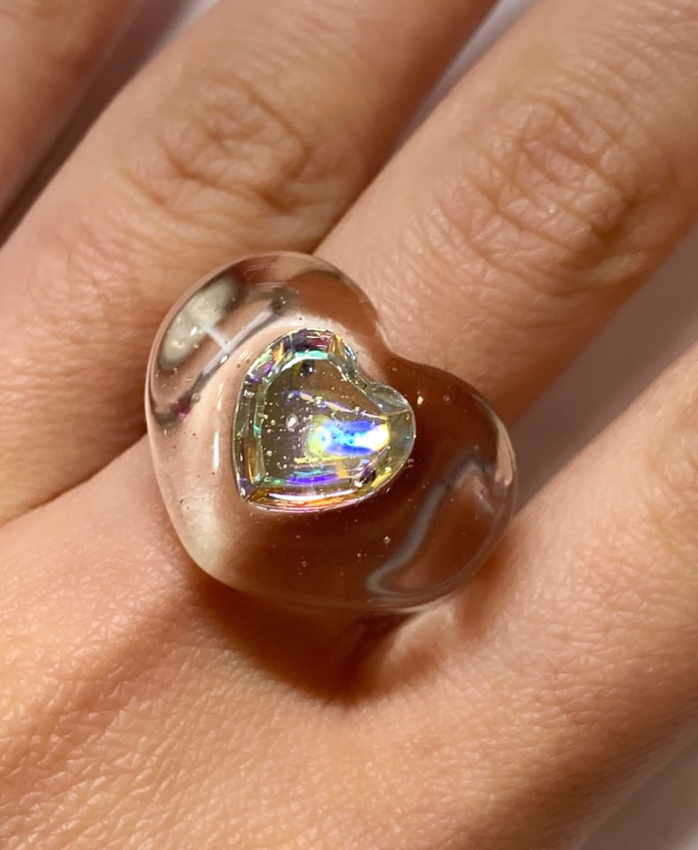 IRIDESCENT HEART RING