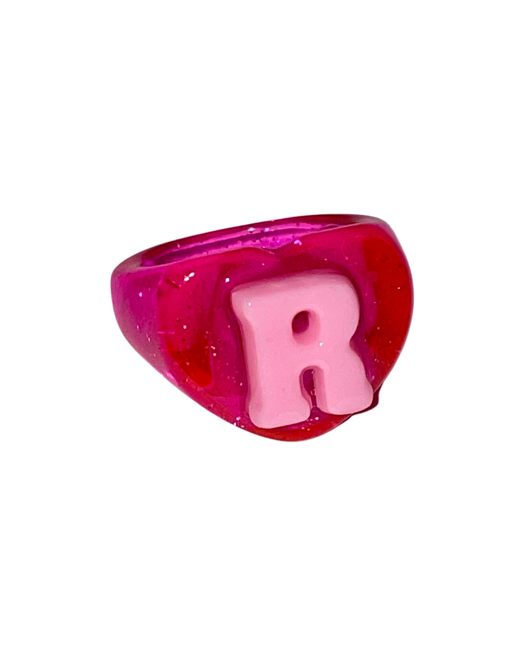CHOOSE YOUR INITIAL: SIZE 5/6 HOT PINK GLITTER LUCKY RING
