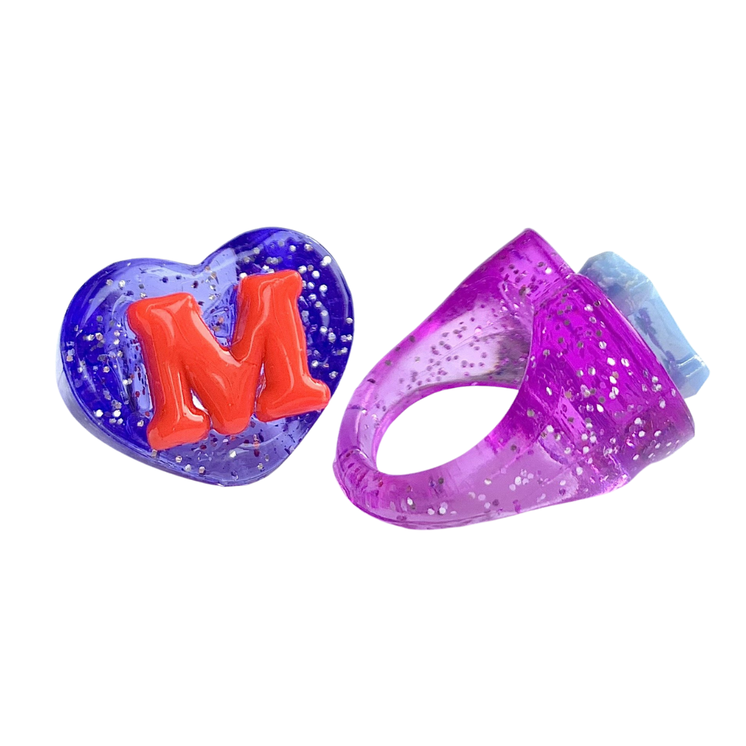 CHOOSE YOUR INITIAL: SIZE 4.5/5 PURPLE GLITTER LUCKY RING